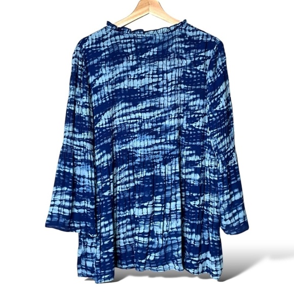 CHLOE + RENE Easy Care Poly Pleated Tie Dye Tunic Blouse Bell Sleeves US Sz XL - Picture 3 of 11